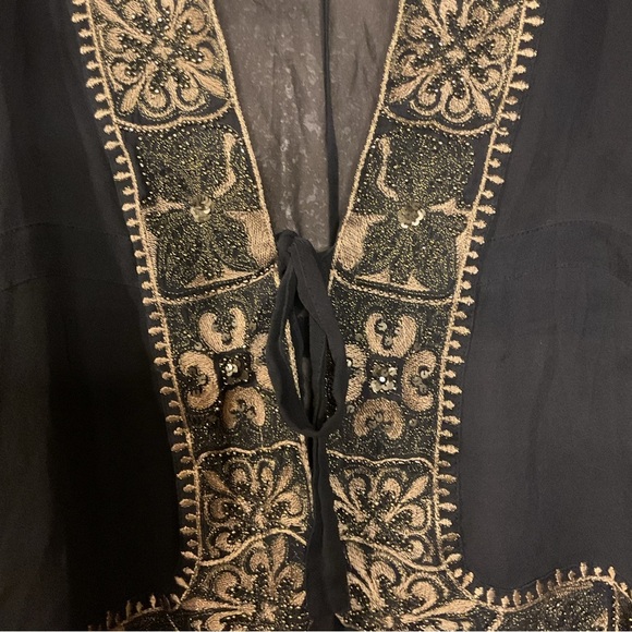 Chicos Vintage 90s Silk Beaded Contemporary Blouse Cardigan with Tie A13 - Picture 2 of 4